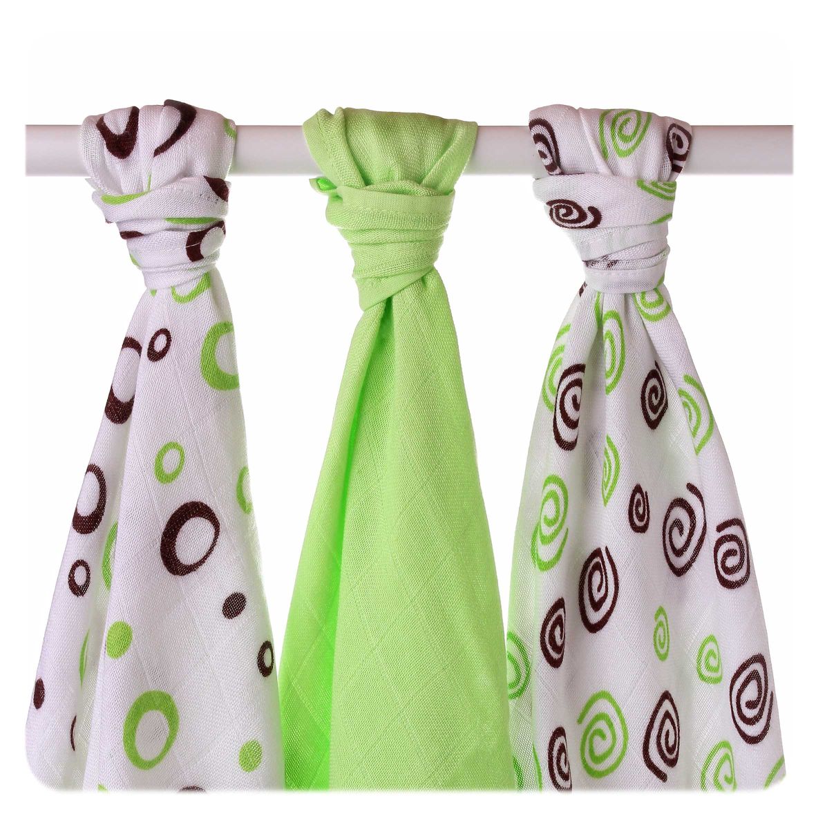 Bambusové pleny XKKO BMB Spirals&Bubbles Lime MIX 70x70cm - 3ks měkkoučké