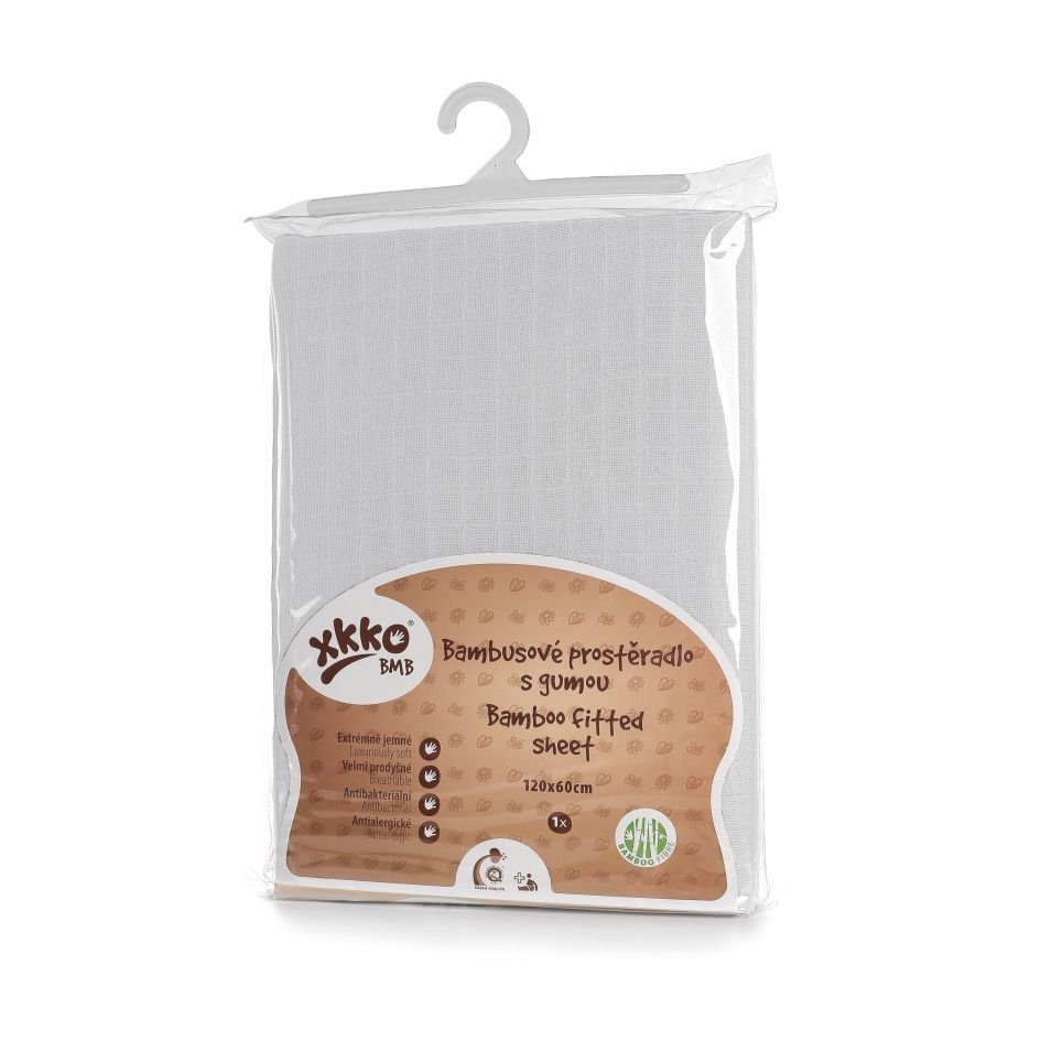 Bambusové prostěradlo s gumou XKKO BMB 120x60 - Bílé