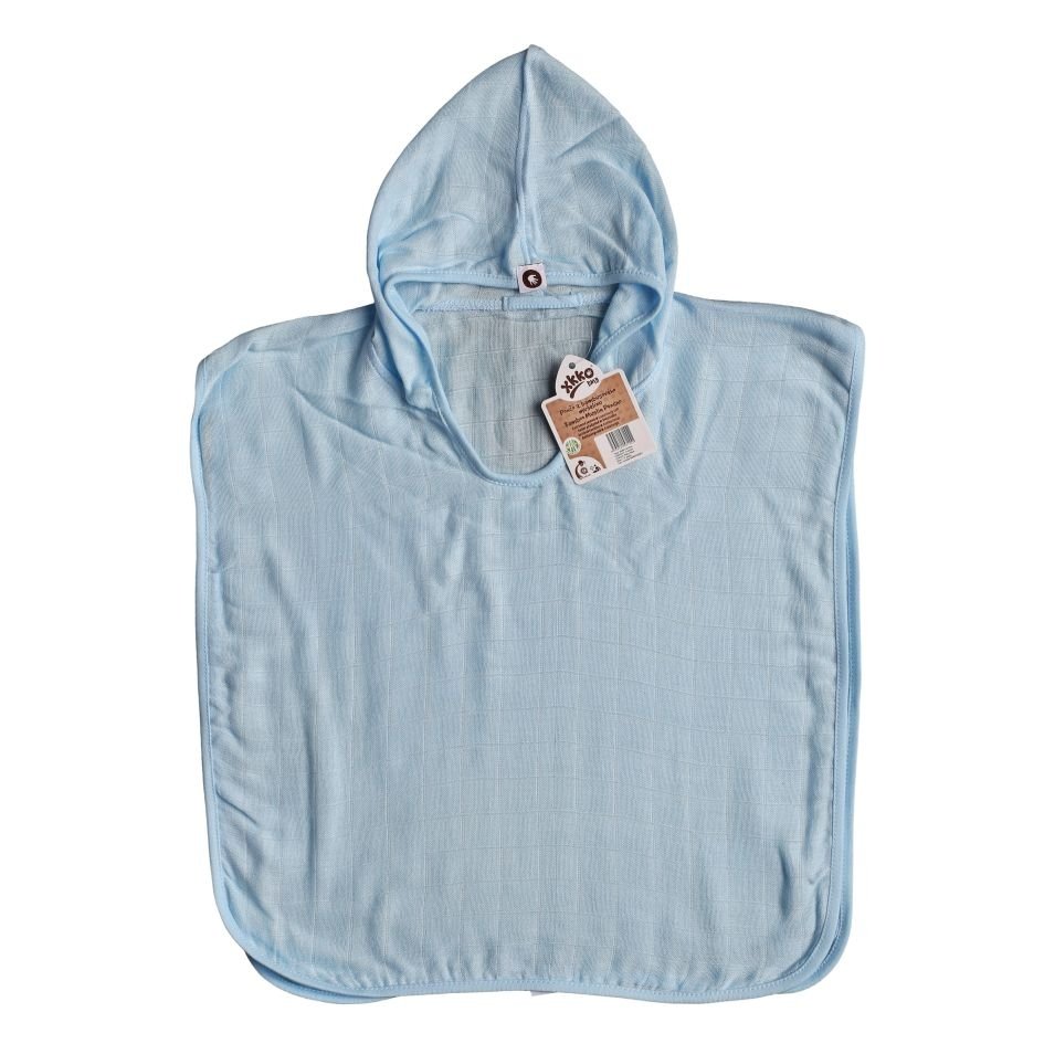 Bambusové mušelínové pončo XKKO BMB - Baby Blue Vel. 2