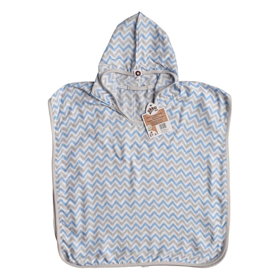 Bambusové mušelínové pončo XKKO BMB - Chevron Baby Blue Vel. 2