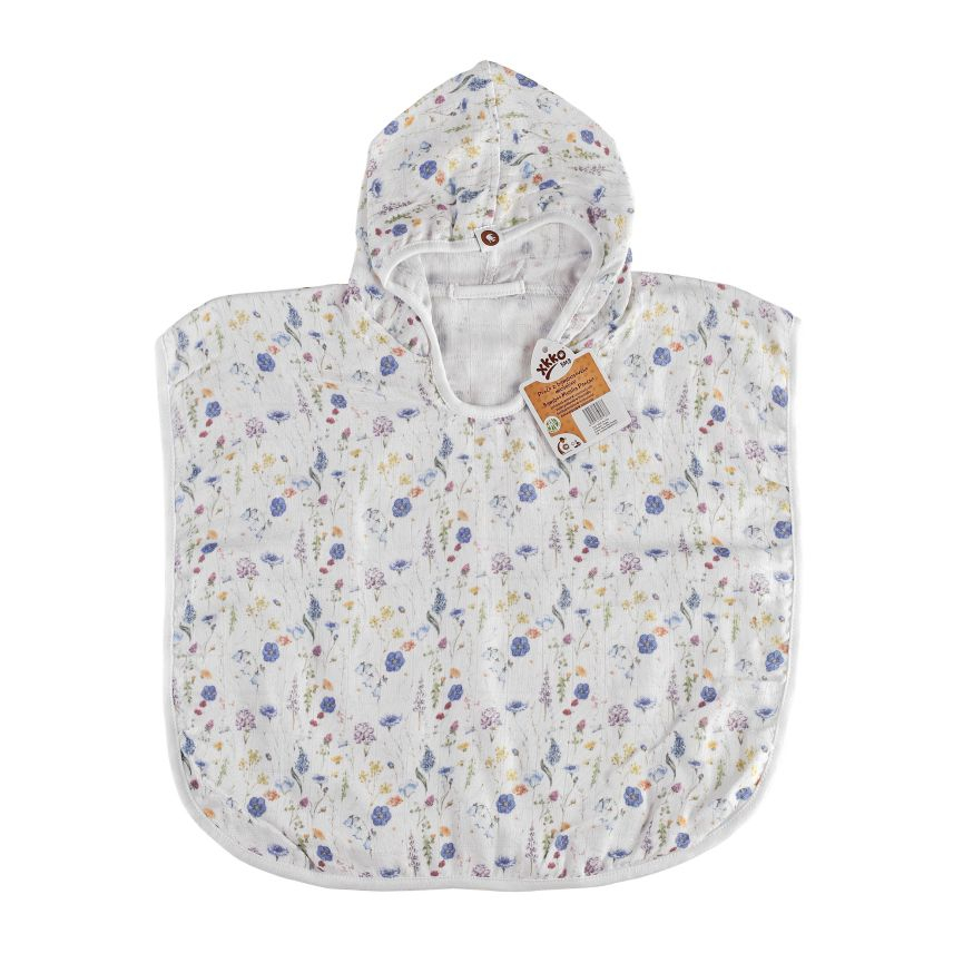 Bambusové mušelínové pončo XKKO BMB Digi - Blue Wildflowers Vel.1