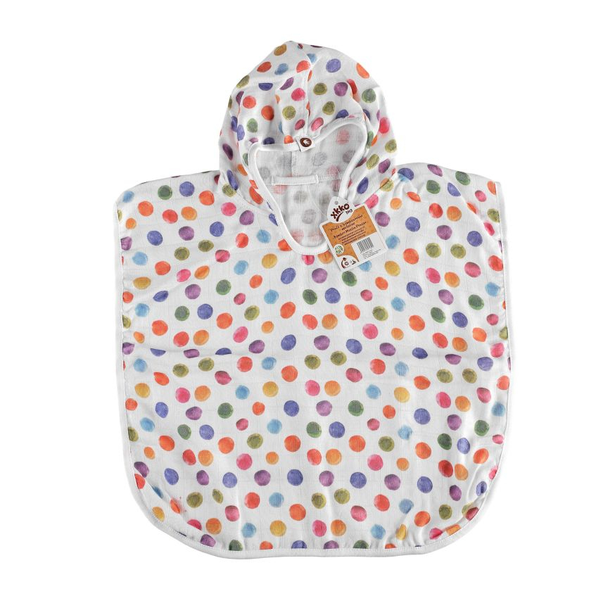 Bambusové mušelínové pončo XKKO BMB Digi - Watercolour Polka Dots Vel.1