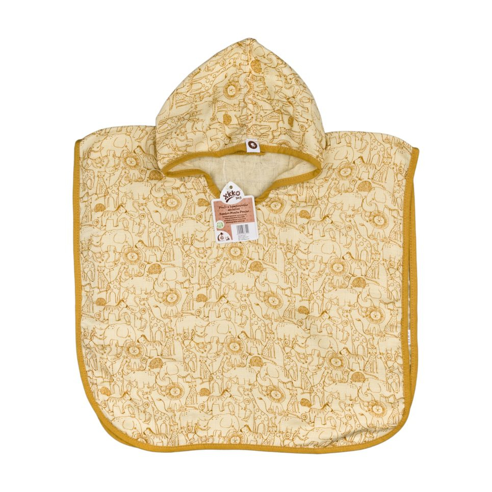 Bambusové mušelínové pončo XKKO BMB Safari - Honey Mustard Vel.2