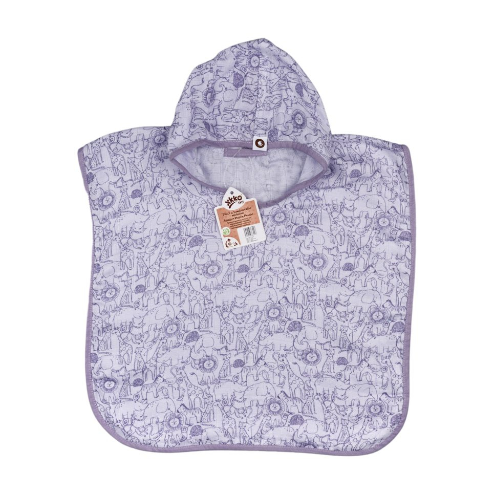 Bambusové mušelínové pončo XKKO BMB Safari - Lavender Aura Vel.1