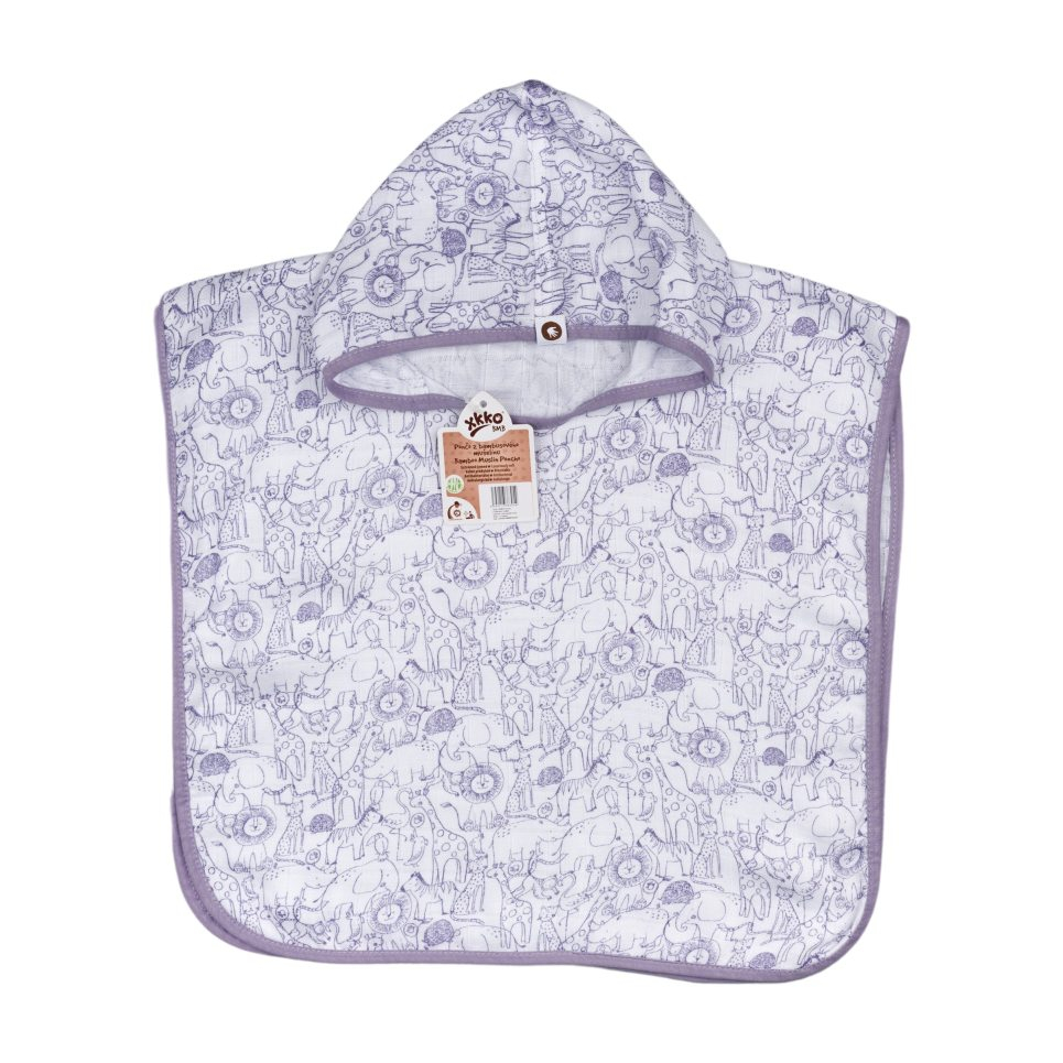 Bambusové mušelínové pončo XKKO BMB Safari - W/Lavender Aura Vel.2