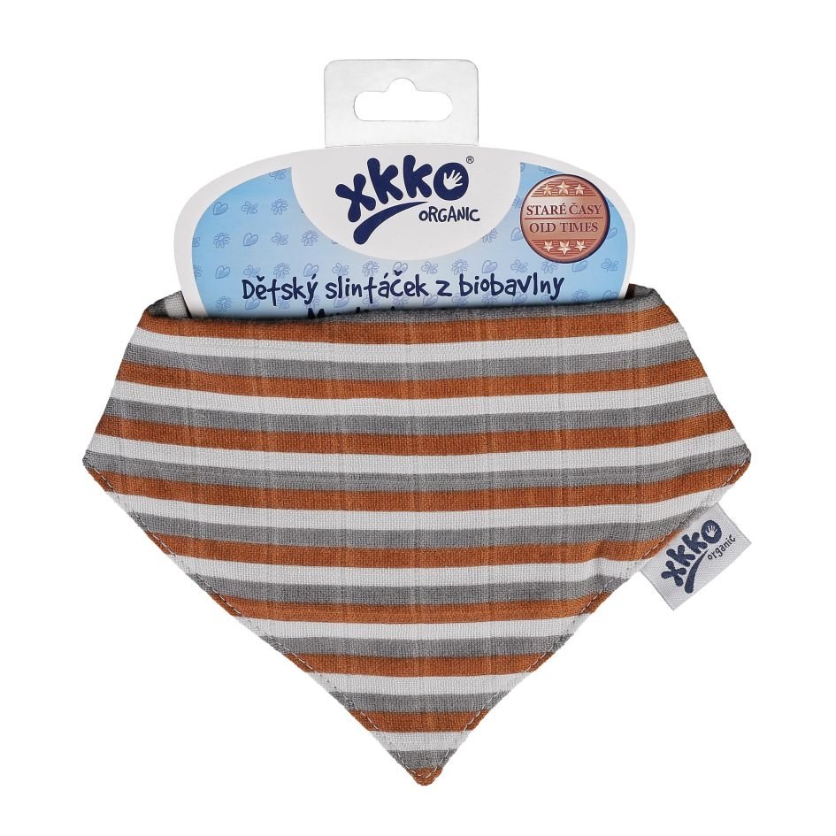 Dětský slintáček XKKO Organic Staré časy - Brown Stripes