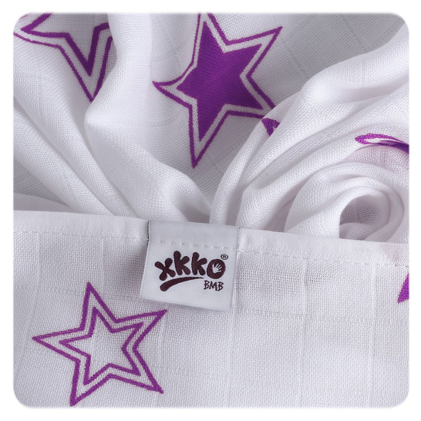 Bambusové pleny XKKO BMB Lilac Stars MIX 70x70cm - 3ks