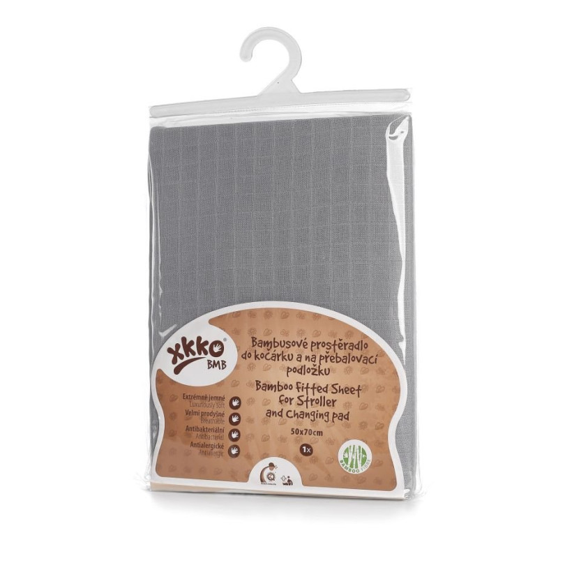 Bambusové prostěradlo s gumou XKKO BMB 50x70 - Baby Grey 5x1ks (VO bal.)
