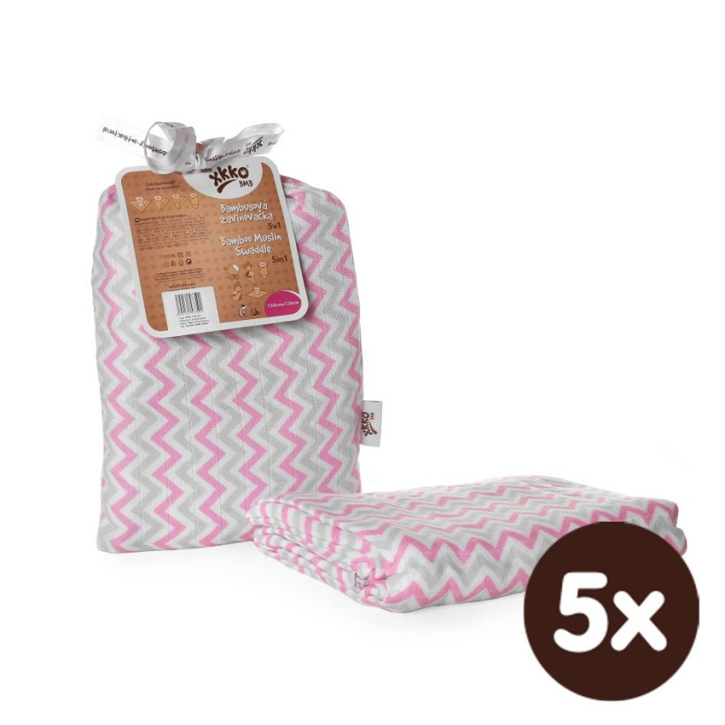 Bambusová zavinovačka XKKO BMB 120x120 - Scandinavian Baby Pink Chevron 5x1ks VO bal.