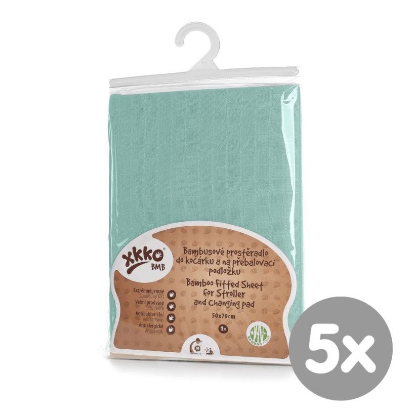 Bambusové prostěradlo s gumou XKKO BMB 50x70 - Mint 5x1ks (VO bal.)