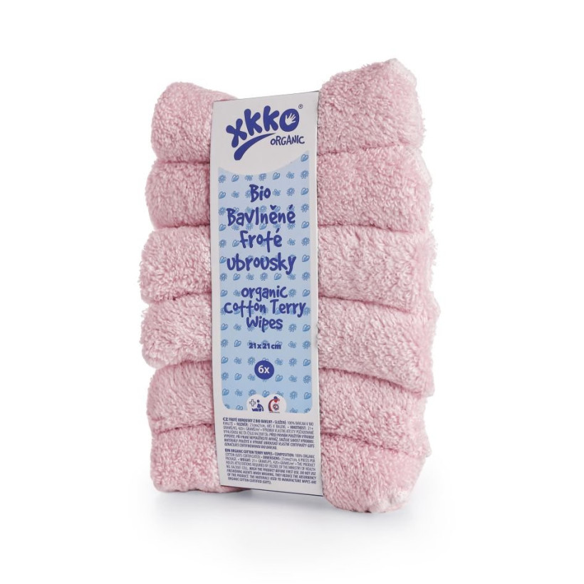 BIO bavlněné froté ubrousky XKKO Organic 21x21- Baby Pink 5x6ks (VO bal.)