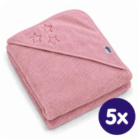 BIO bavlněná froté osuška s kapucí XKKO Organic 90x90 - Baby Pink Stars 5x1ks (VO bal.)