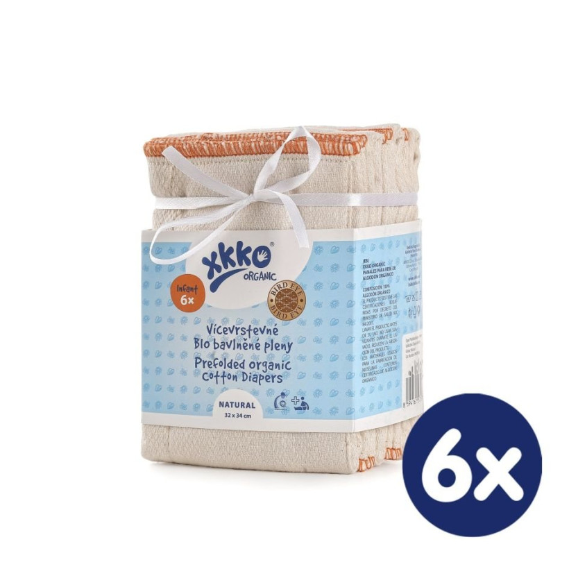 Vícevrstvé plenky XKKO Organic (4/6/4) - Bird Eye Infant Natural 6x6ks (VO bal.)