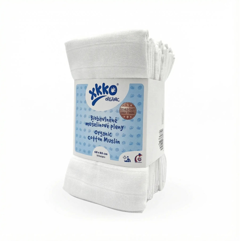 Dětské pleny z biobavlny XKKO Organic 60x60 Staré časy - Bílé