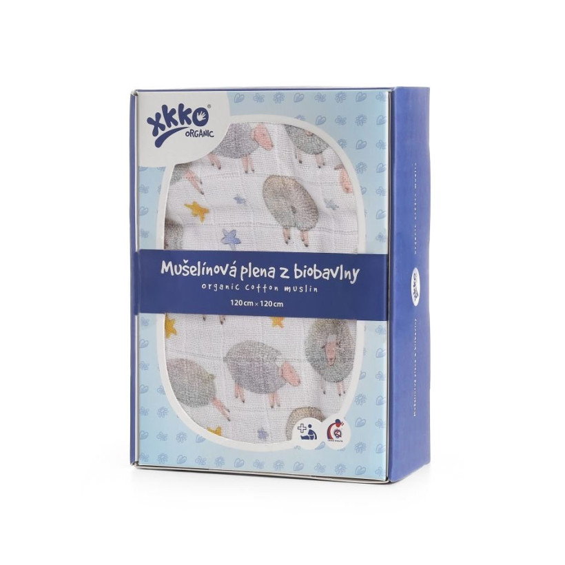 Biobavlněná plena XKKO Organic 120x120 - Dreamy Sheeps 5x1ks (VO bal.)