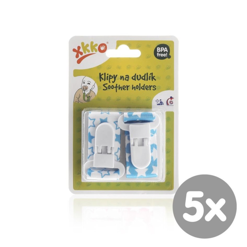 XKKO Klipy na dudlík - Little Stars Cyan MIX 5x2ks (VO balení)