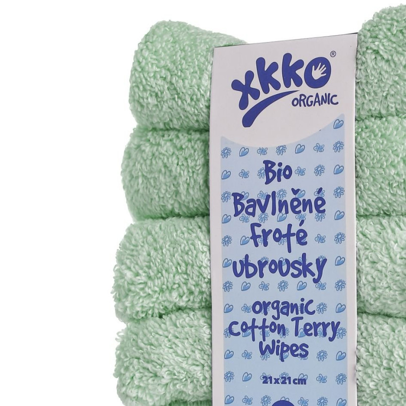 BIO bavlněné froté ubrousky XKKO Organic 21x21- Mint 5x6ks (VO bal.)