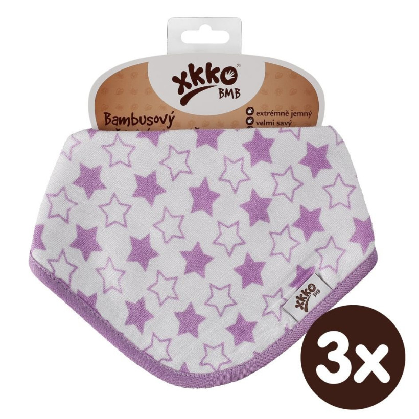 Bambusový slintáček XKKO BMB - Little Stars Lilac 3x1ks VO bal.