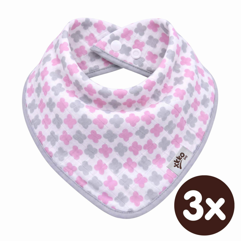 Bambusový slintáček XKKO BMB - Scandinavian Baby Pink Cross 3x1ks VO bal.