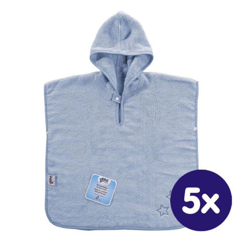 BIO bavlněné froté pončo XKKO Organic - Baby Blue Stars 5x1ks (VO bal.)