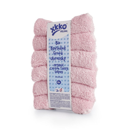 BIO bavlněné froté ubrousky XKKO Organic 21x21-  Baby Pink