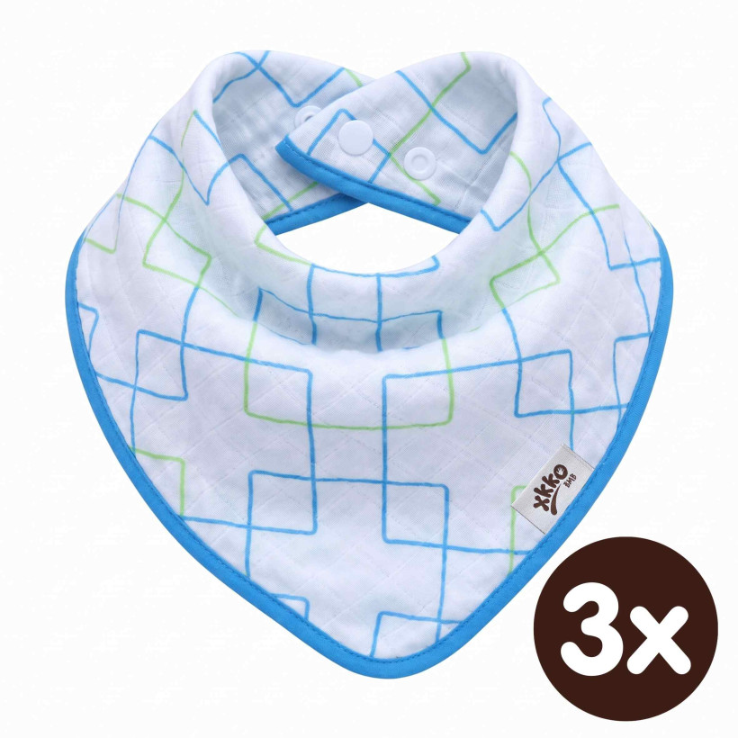 Bambusový slintáček XKKO BMB - Cyan Squares 3x1ks VO bal.