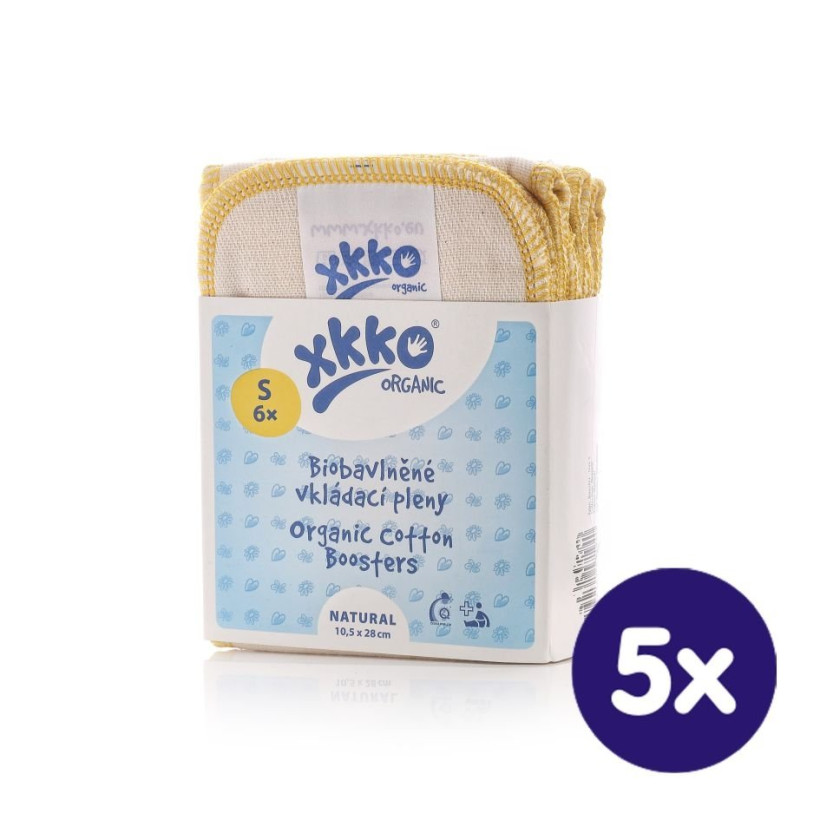 Vkládací pleny XKKO Organic Twill - Natural Velikost S 5x6ks (VO bal.)