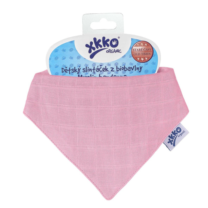 Dětský slintáček XKKO Organic Staré časy - Light Pink3x1ks VO bal.