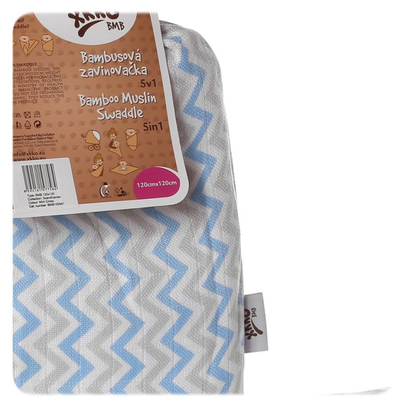 Bambusová zavinovačka XKKO BMB 120x120 - Scandinavian Baby Blue Chevron