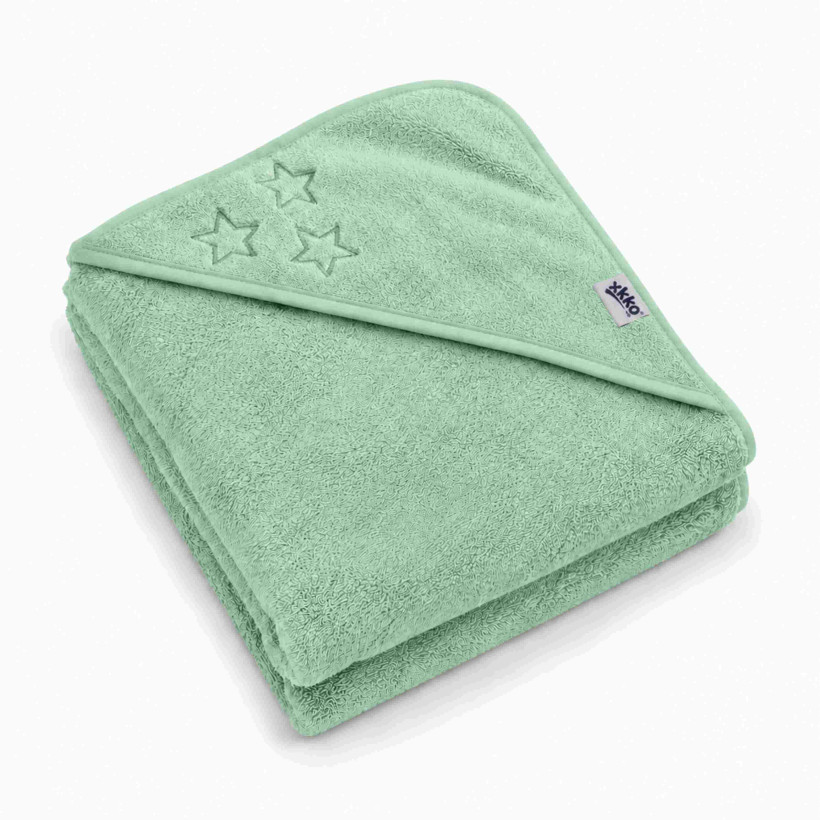 BIO bavlněná froté osuška s kapucí XKKO Organic 90x90 - Mint Stars 5x1ks (VO bal.)