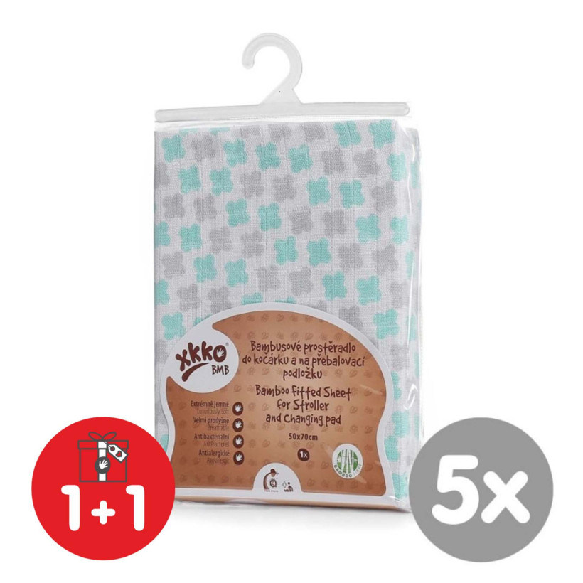 Bambusové prostěradlo s gumou XKKO BMB 50x70 - Mint Cross 5x1ks (VO bal.)