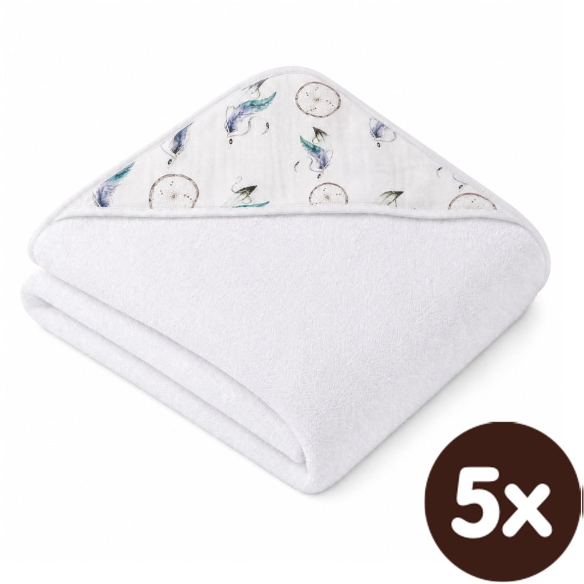 Bambusová froté osuška s kapucí XKKO BMB 90x90 - Dream Catcher 5x1ks (VO bal.)