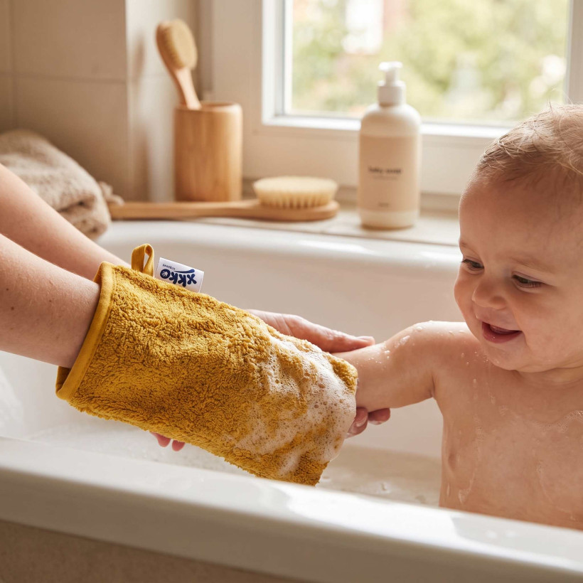 BIO bavlněná froté žínka XKKO Organic - Honey Mustard
