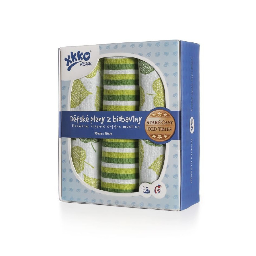 Dětské pleny z biobavlny XKKO Organic 70x70 Staré časy - Lípa 5x3ks (VO bal.)