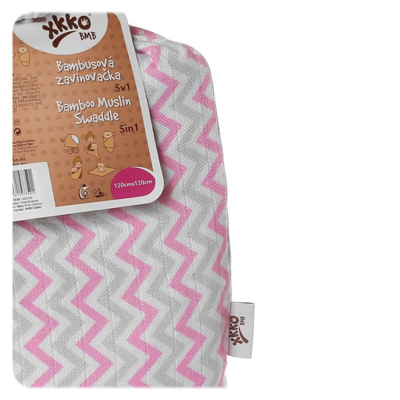 Bambusová zavinovačka XKKO BMB 120x120 - Scandinavian Baby Pink Chevron 5x1ks VO bal.