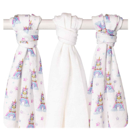 Bambusové pleny XKKO BMB 70x70 Digi - Unicorns MIX 3ks