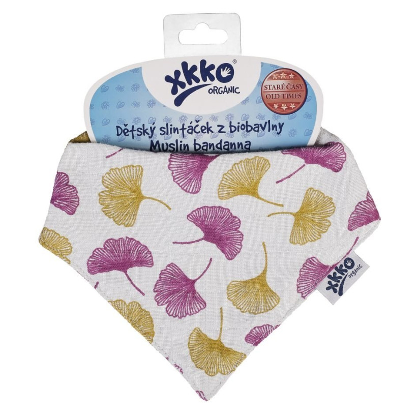 Dětský slintáček XKKO Organic Staré časy - Ginkgo 3x1ks VO bal.