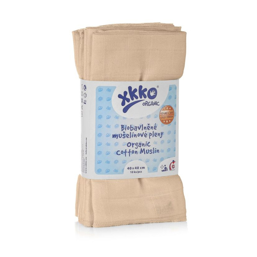 Dětské pleny z biobavlny XKKO Organic 40x40 Staré časy - Natural