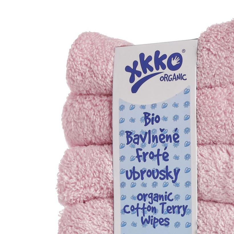 BIO bavlněné froté ubrousky XKKO Organic 21x21-  Baby Pink