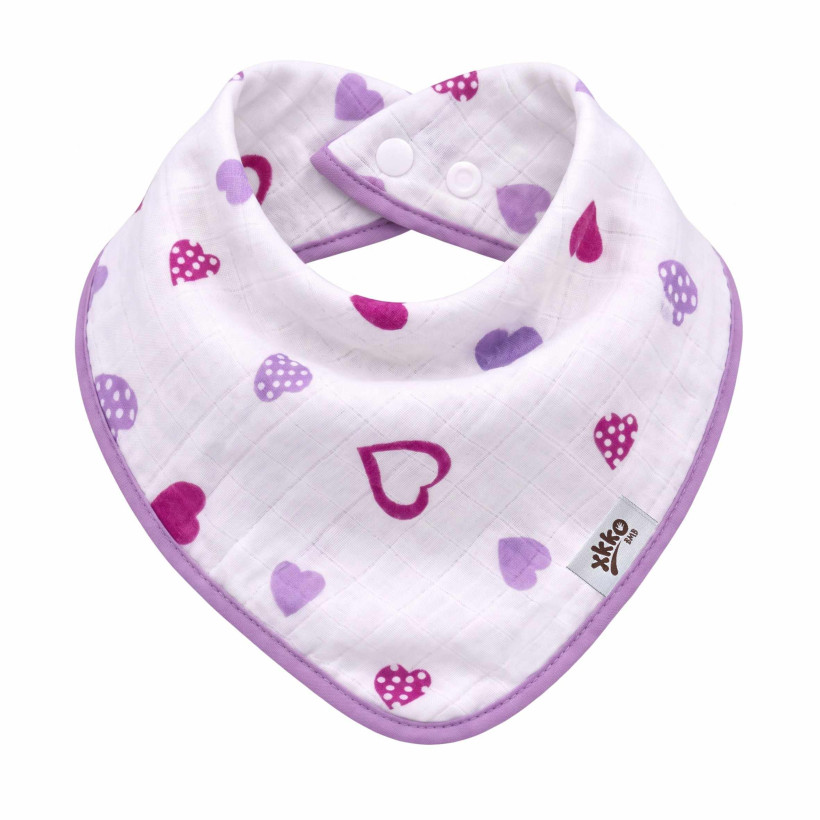 Bambusový slintáček XKKO BMB - Lilac Hearts 3x1ks VO bal.