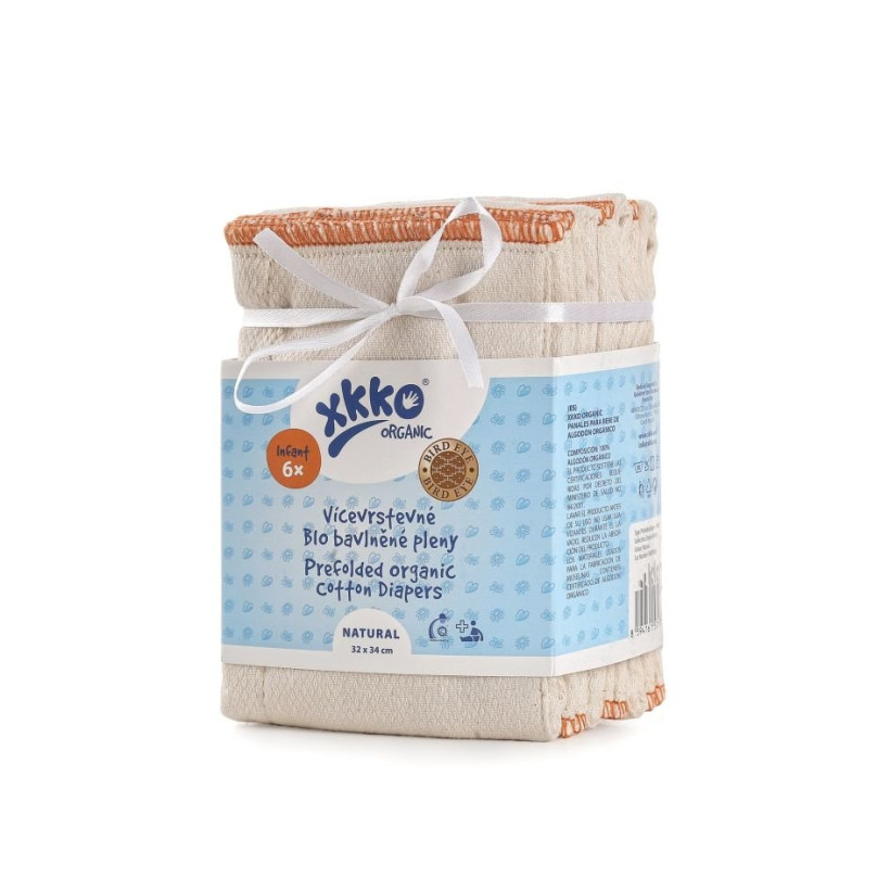 Vícevrstvé plenky XKKO Organic (4/6/4) - Bird Eye Infant Natural