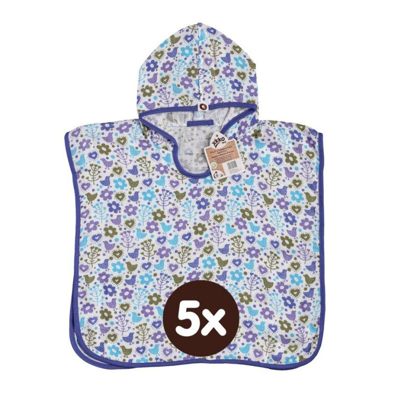 Bambusové mušelínové pončo XKKO BMB - Flowers&Birds Boys 5x1ks (VO bal.)