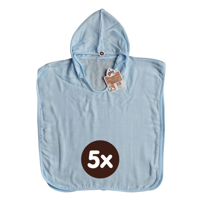 Bambusové mušelínové pončo XKKO BMB - Baby Blue 5x1ks (VO bal.)