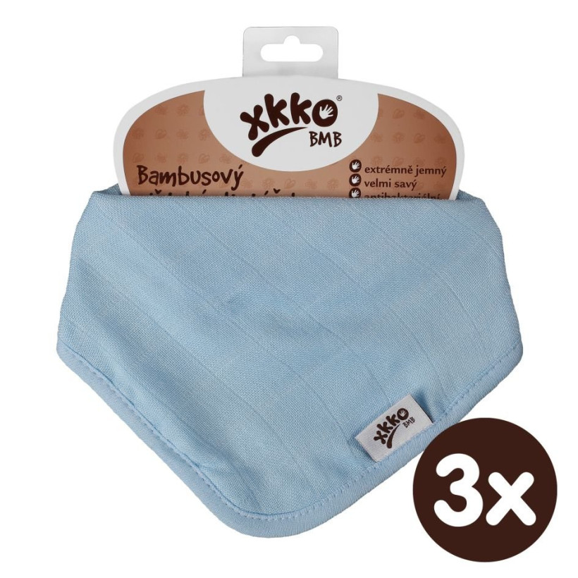 Bambusový slintáček XKKO BMB - Baby Blue 3x1ks VO bal.