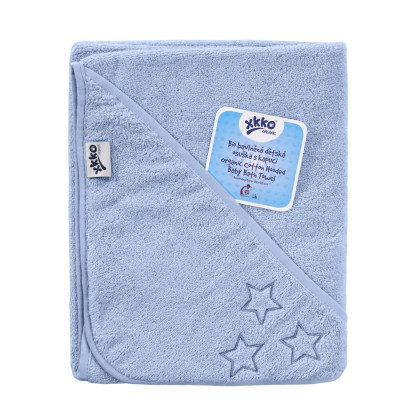 BIO bavlněná froté osuška s kapucí XKKO Organic 90x90 - Baby Blue Stars