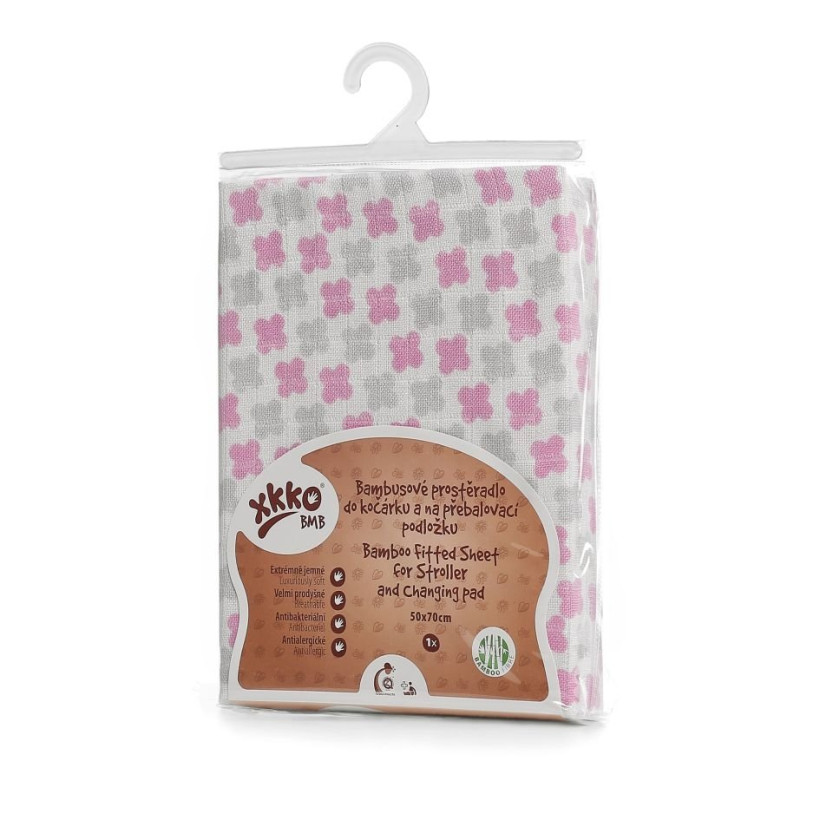 Bambusové prostěradlo s gumou XKKO BMB 50x70 - Baby Pink Cross 5x1ks (VO bal.)