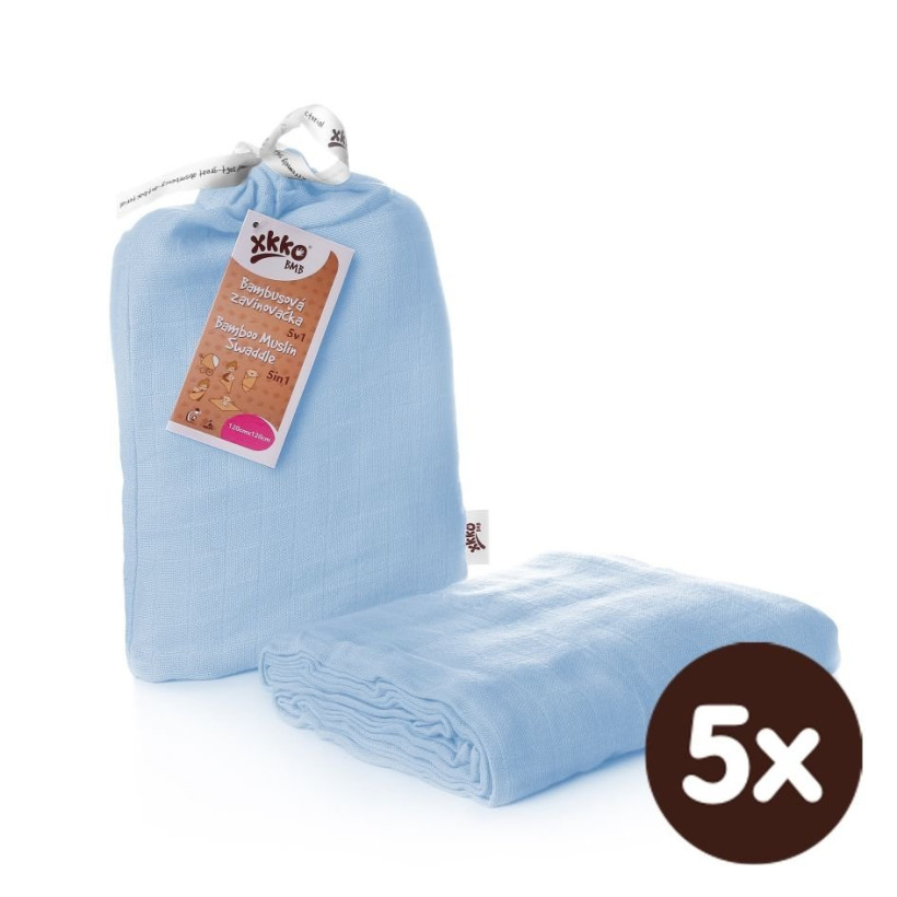Bambusová zavinovačka XKKO BMB 120x120 - Baby Blue 5x1ks VO bal.