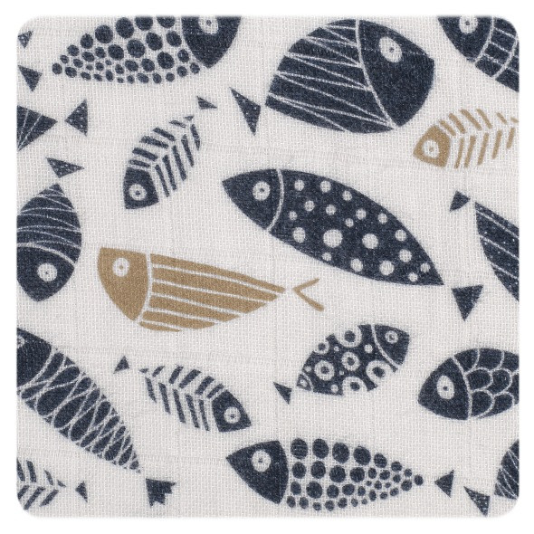 Biobavlněná plena XKKO Organic 120x120 - Blue Gold Fish