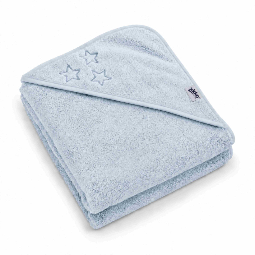 BIO bavlněná froté osuška s kapucí XKKO Organic 90x90 - Baby Blue Stars