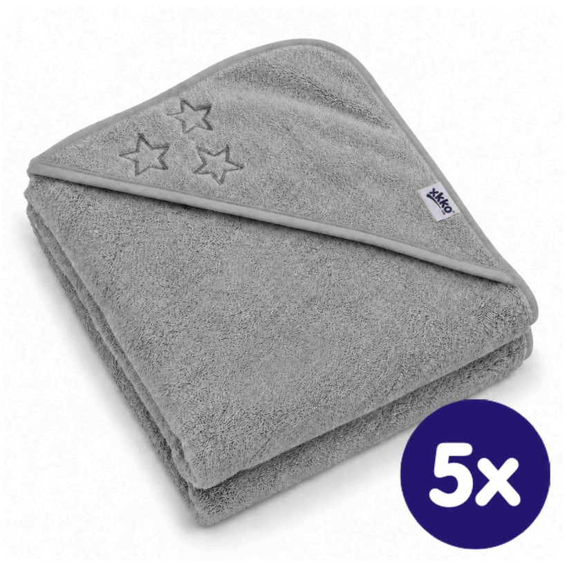 BIO bavlněná froté osuška s kapucí XKKO Organic 90x90 - Silver Stars 5x1ks (VO bal.)